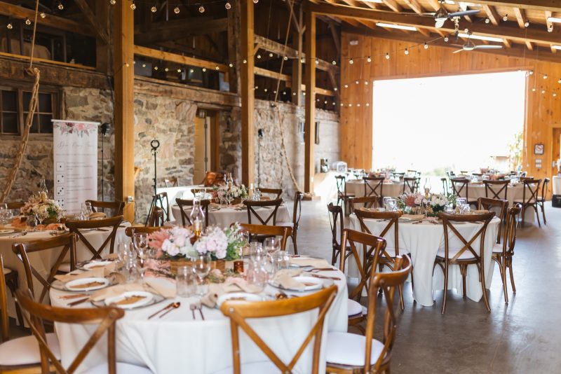 Reception setup inside the barn